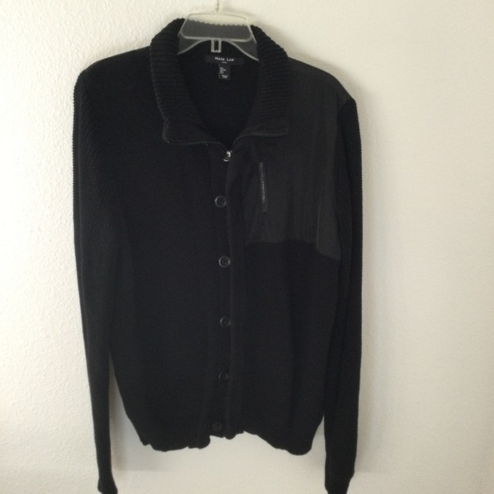 Mark Law Luxury Black Heavier Zip & Button Sweater Size Large Beautiful